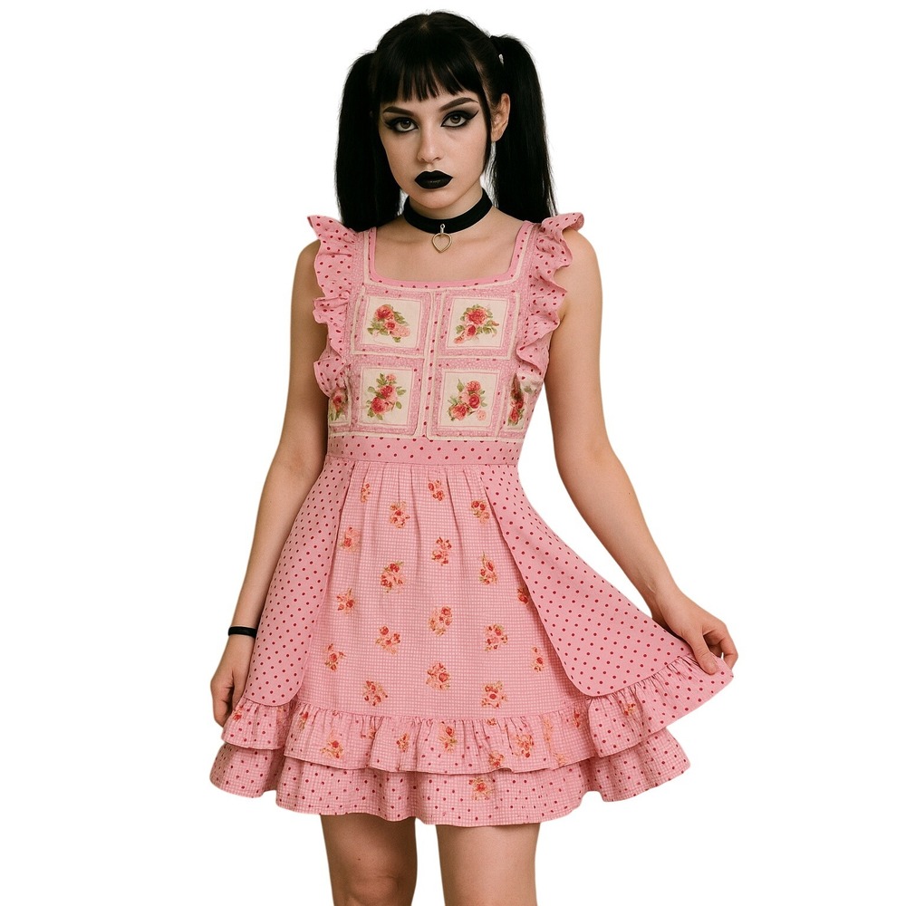STRAWBERRY SHORTCAKE VINTAGE handmade‎ apron cottagecore kawaii dress pink